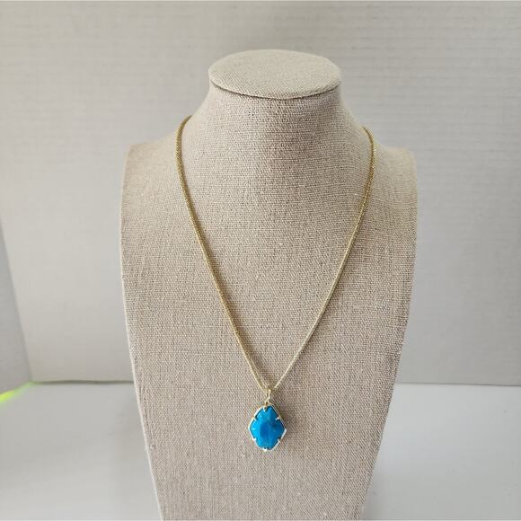 KENDRA SCOTT VEINED AQUA HOWLITE? AND GOLD  NECKLACE - Picture 3 of 8